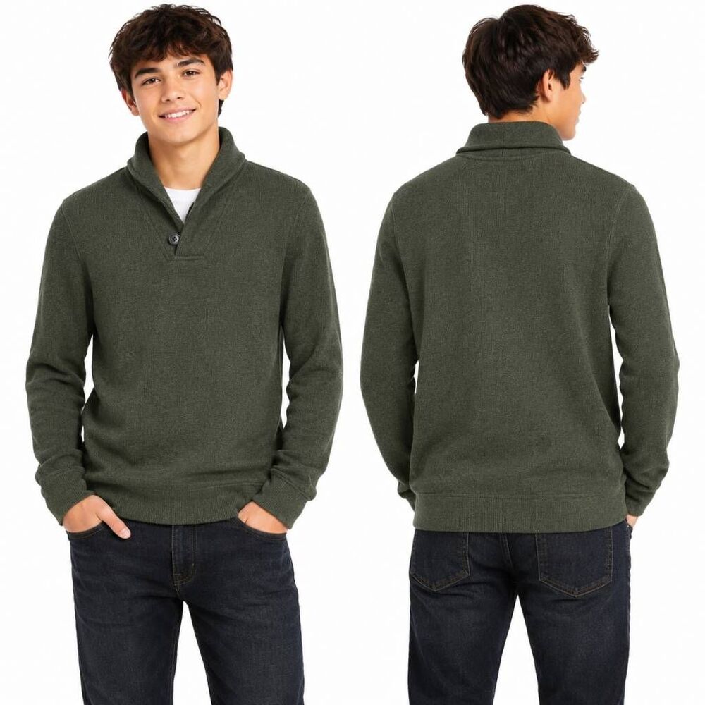 Old Navy Boys Olive Shawl Collar Fleece Pullover Medium